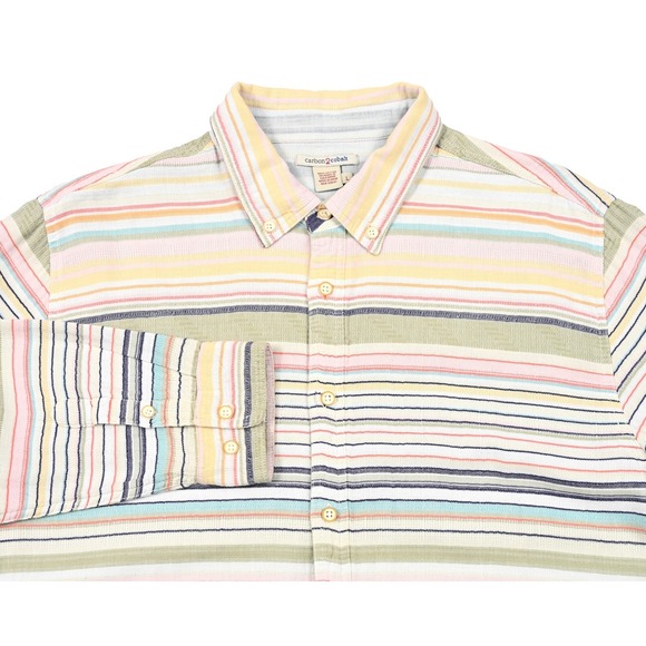Carbon 2 Cobalt Other - Carbon 2 Cobalt Shirt Mens Large Striped Long Sleeve Two Ply Cotton Beach Casual